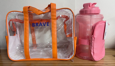 Clear - Brave Bravo My Life tote bag & 74 oz pink Main Stay water bottle