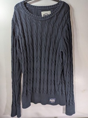 Superdry Orange Label Vintage Damen Pullover Größe M Blau Rundhals Zopfmuster 