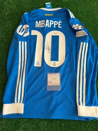 Kylian Mbappé Signed 2025 Blue Long Sleeve Soccer Jersey PSA DNA COA
