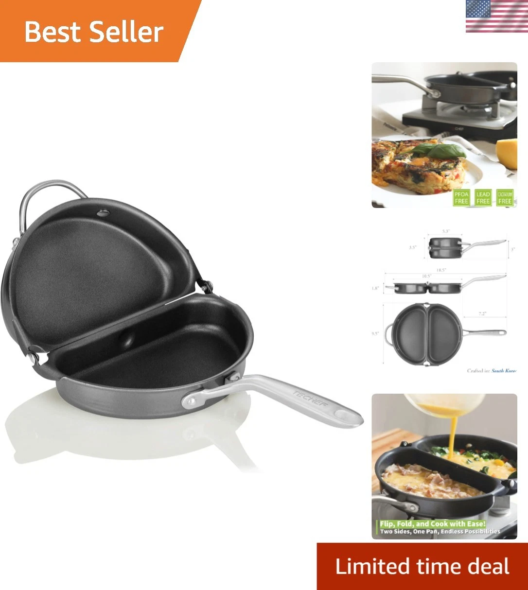 Frittata and Omelette Pan, Nonstick Double Sided Folding Egg Pan, Made in Kor...
