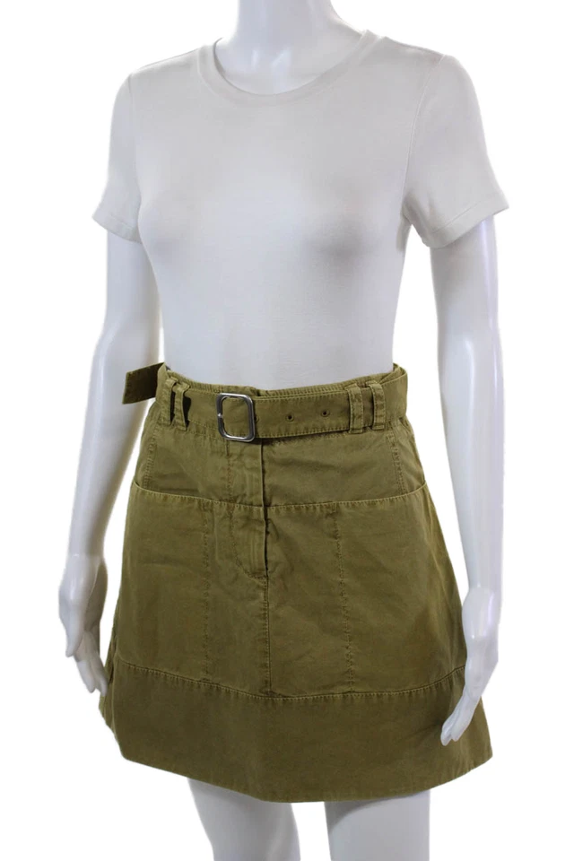 Proenza Schouler White Label Womens Cotton Belted Mini Skirt Green Size 23 - Image 2 of 4