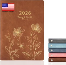 2026 Planner Weekly and Monthly Calender, Jan. 2026 - Dec. 2026, PU Leather Flow