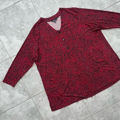 Ulla Popken Jersey Knit 3/4 Sleeve Button Tunic Top Animal Print New Plus 28 30