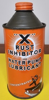 Vintage X Rust Inhibitor Lubricant Metal Can 12 oz cone gas station advertising