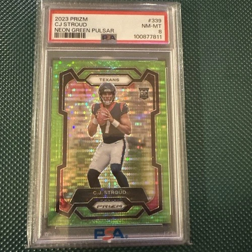 2023 PANINI PRIZM NEON GREEN PULSAR #339 CJ STROUD PSA 8
