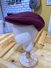 Vintage USA Made Flat Cap Wool Blend Mens Burgundy Driver Hat Adjustable