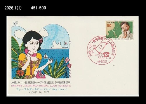 Telephone,Okinawa-Luzon-Hong Kong Submarine Cable,Map,Japan 1977 FDC,Cover