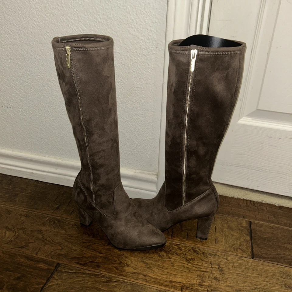 Anne Klein Sport Akelek Tall Boots, Taupe Color,Faux Suede,High Heel,Zip, SZ: 7M - Image 3 of 4