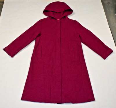 Vintage Esprit Wool Coat Size M 90s Magenta Hooded Single Layer Snap Front