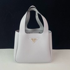 Prada Leather Tote Bag Light Grey Grained Calfskin Gold Hardware [Duties Paid]