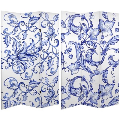 6 ft. Tall Double Sided Blue Filigree Canvas Room Divider