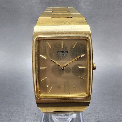 Seiko Tank Watch Men 27mm Champagne Dial Gold Tone 7430-5190 New