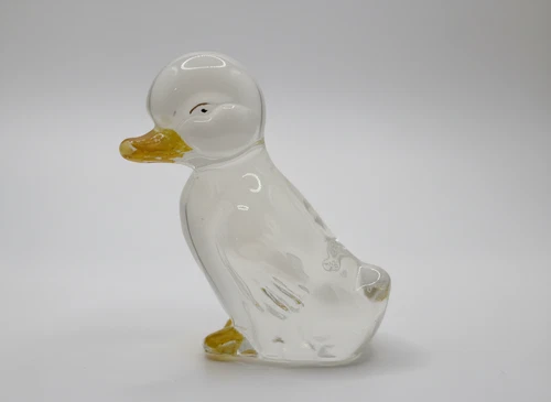 Fenton Glass Duck Duckling Figurine Clear W/ Yellow Beak & Feet