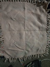 Vintage Pink Woven Baby Crib Blanket Fringe Embroidered Flowers