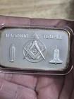 (2)  silver Masonic temple Bar 1oz Vintage Bar  You Judge Coin Toned See Descrip