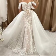 3M Detachable Overskirt Wedding Train Sweep Train White Ivory Detachable Train