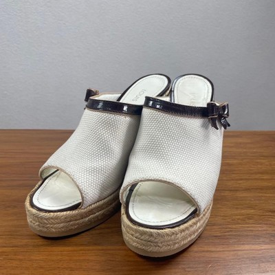 LOUIS VUITTON Sandalen Espadrille Keilabsatz Weiß Canvas Größe 6,5 Made in...