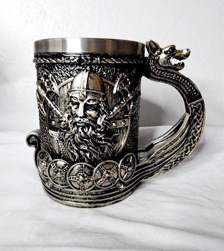 Viking Dragon Tankard Mug Stainless Steel Resin Beer Stein Medieval Gothic