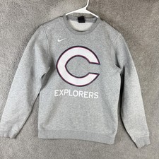 Nike Sweatshirt Mens Small Gray C Explorers Fleece Crewneck Pullover Logo