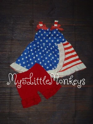 NEW Boutique Patriotic 4th of July Tunic Dress Ruffle Shorts Girls Outfit Set - Image 1 of 4