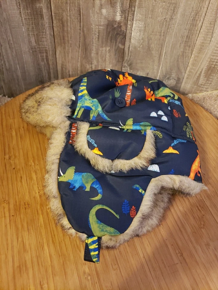 Зимняя шапка-бини Childrens Place для мальчиков 2t-3t M траппер динозавры радуга - Изображение 2 из 4