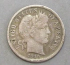 1910 BARBER DIME PLEASING VF