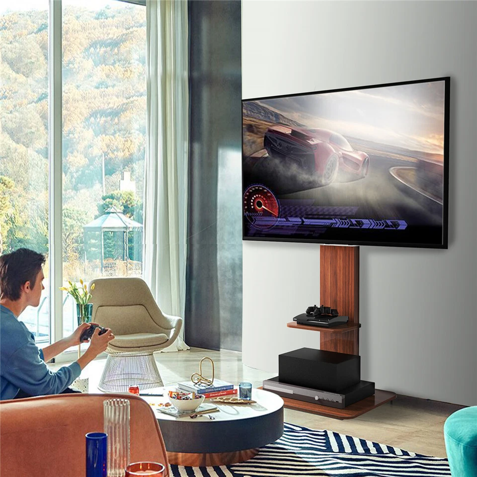 Heavy Duty TV Floor Stand with Wood Shelves Height Adjustable 32-65" LCD LED TVs - image 2 of 4