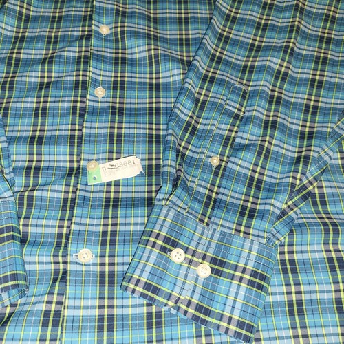 Peter Millar Vestito Camicia Uomo 2XL Plaid Verde Blu Navy Nylon Misto Spandex! - Foto 2 di 13