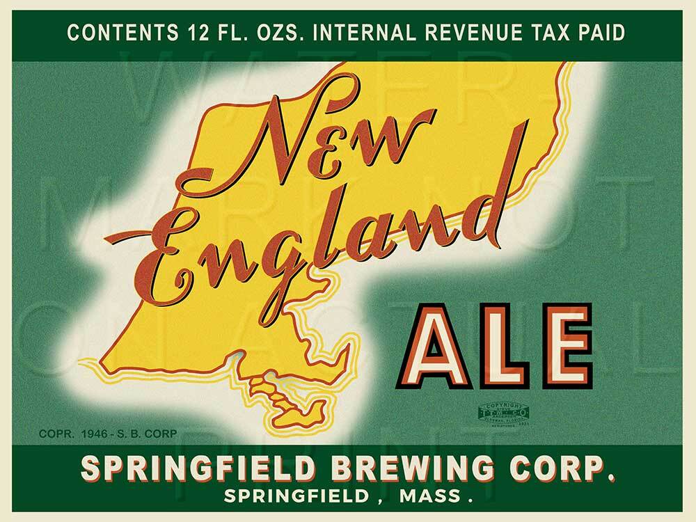 Springfield Label New England Ale Springfield, Massachusetts Label Recreated on Satin ...