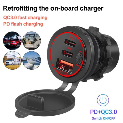 Coche Doble USB C Enchufe 3.0 QC PD 12V Enchufe Instalación Impermeable Coche Cargador - Imagen 13 de 15