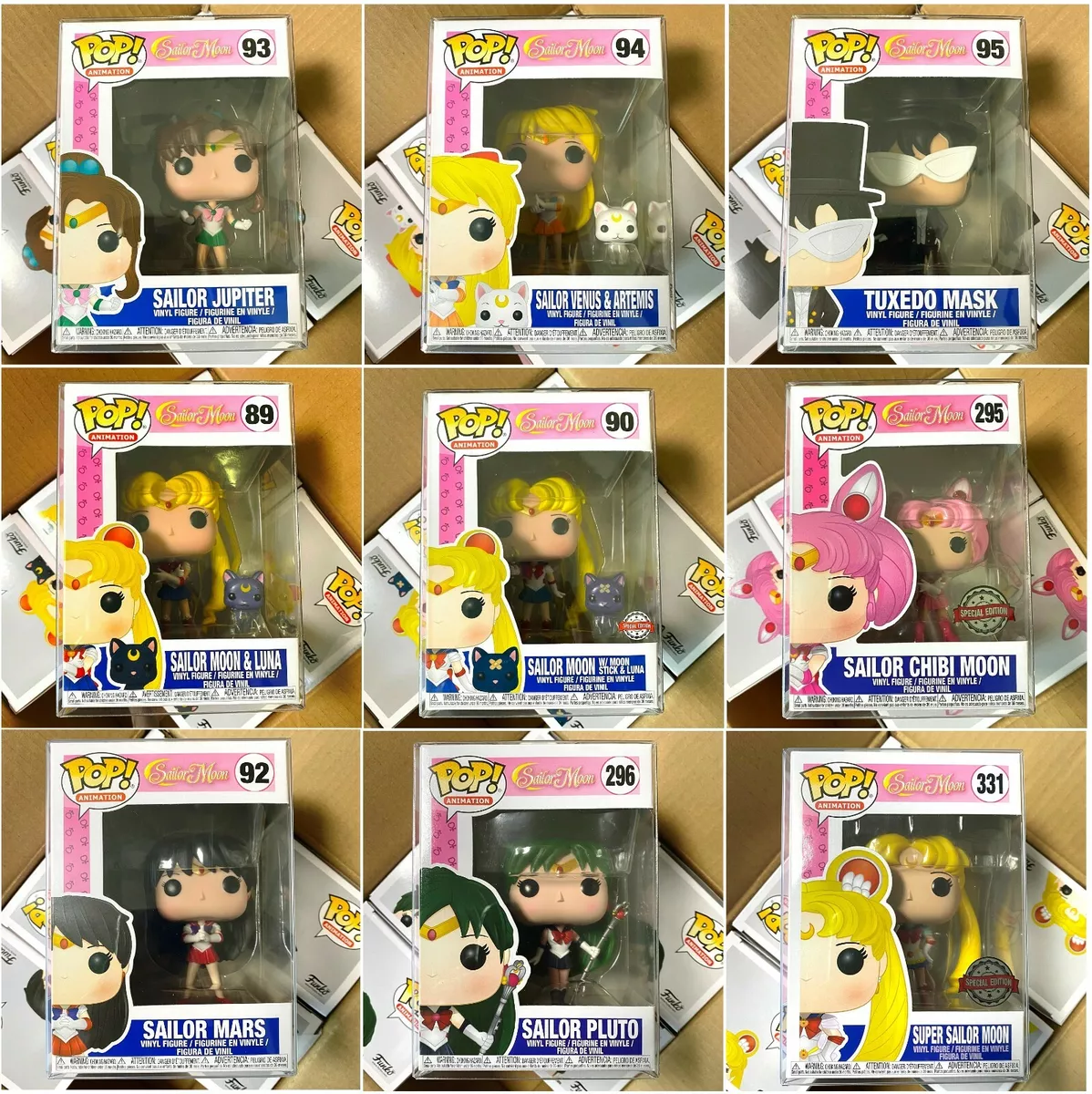 Funko Pop Sailor Moon : Sailor Jupiter, Venus, Mars, Pluto , Chibi Tuxedo  Mask