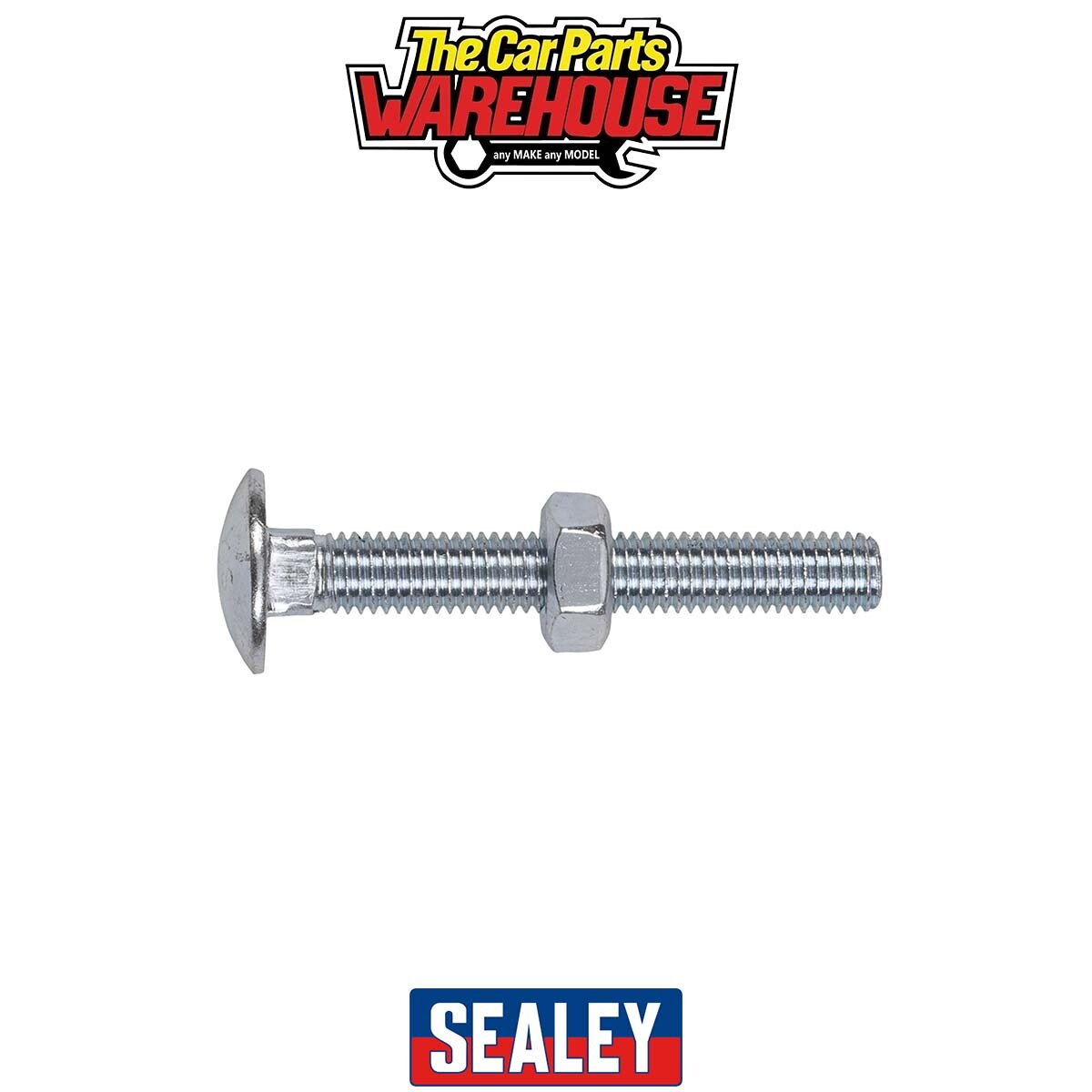 Sealey CBN1075 Zinc Plated Coach Bolt & Nut M10 x 75mm, DIN 603 - Pack of 5