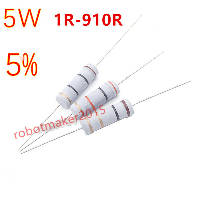 10Pcs 5W 5 Watt Carbon Film Resistor ±5% 1R/1.2R/1.5R/2R/2.2R/2.7R/3R/3.3R/3.6R