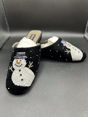 COLDWATER CREEK - BLACK VELVET *SNOWMAN* SLIDES/FLATS  - LADIES 10M