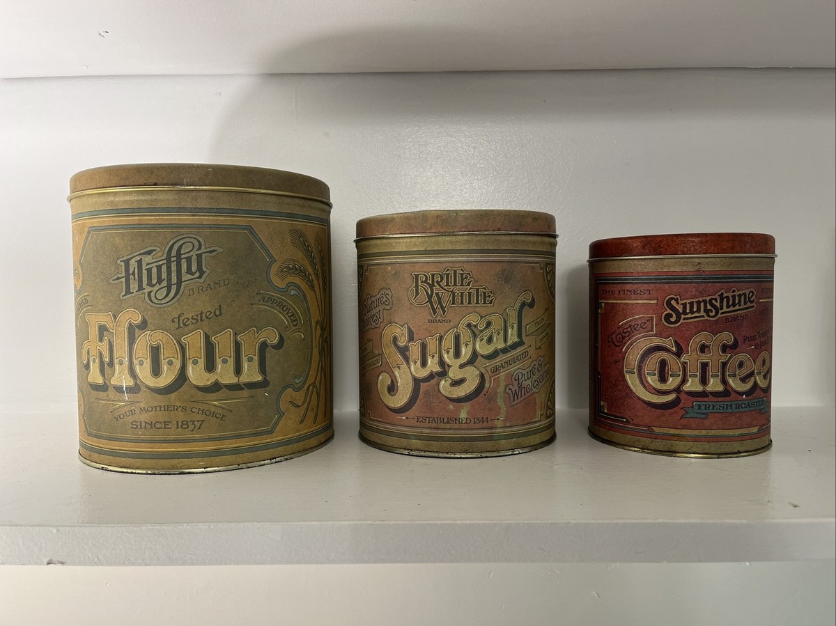 USA VINTAGE 1970s UNICO 5ガロン缶 Vintage 1970s Ballonoff Canister Set Flour Sugar Coffee Tea