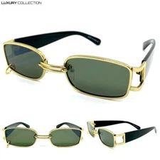 Men's Classy Elegant Contemporary Modern Retro SUN GLASSES Gold Frame Green Lens