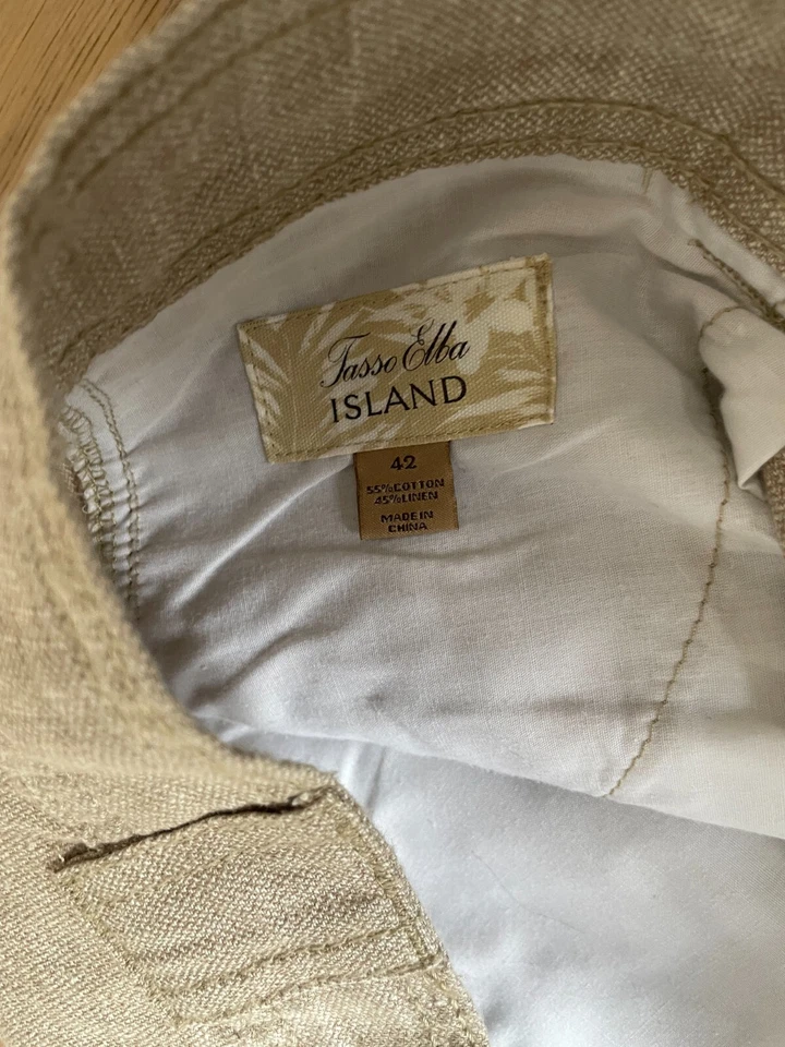 Tasso Elba новый льняной смеси плоский передний желтовато-коричневый повседневный грузовой шорты размер 42 - Изображение 3 из 3