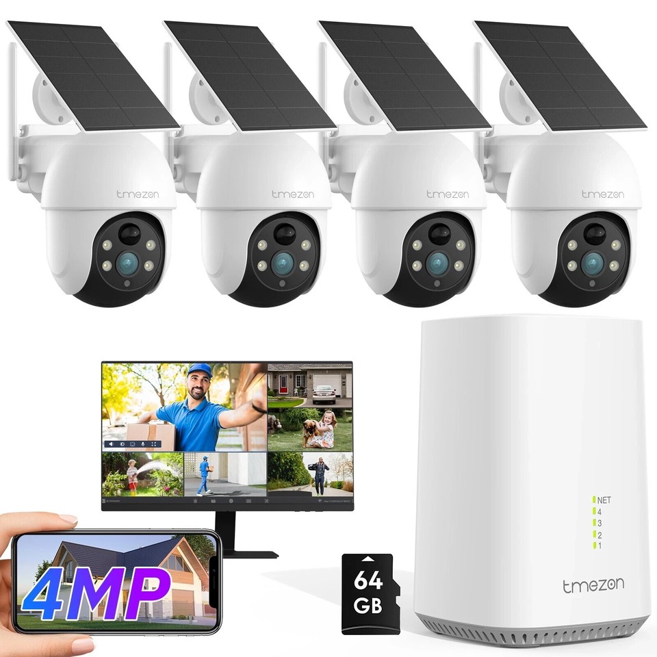 4MP Wireless Solar&Battery Powered Security Camera System Outdoor PTZ ...