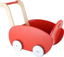 Puppenwagen rot Holz Holzr&auml;der mit Gummiring Holzspielzeug Holz