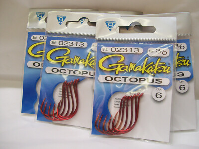 NEW Gamakatsu # 02313 ( 5 Packs ) Octopus Red Hook Size 3/0 ( 30 hooks Total ) 