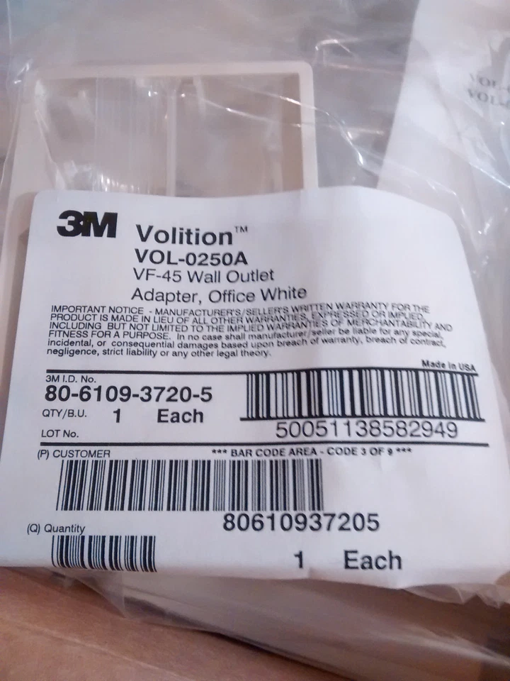 Nueva caja de 48, adaptador de toma de pared 3M Volition VOL-0250A VF-45, blanco - envío rápido Foto 3 de 4