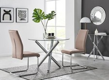 Selina 100cm Round Dining Table and 2 Lorenzo Dining Chairs Modern Faux Leather