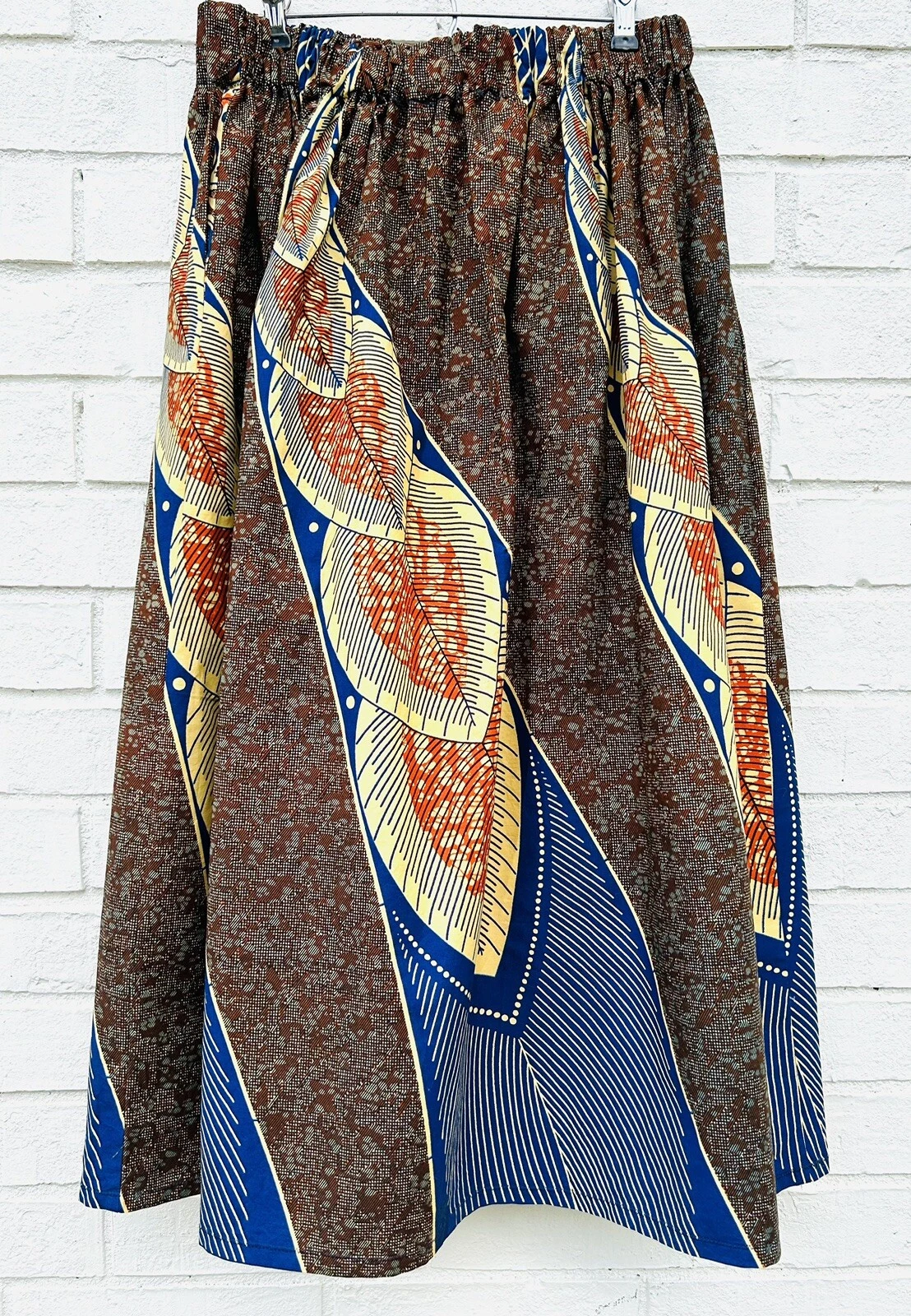 Vintage Handmade Elastic Waist Graphic Pocket Midi A Line Skirt Medium