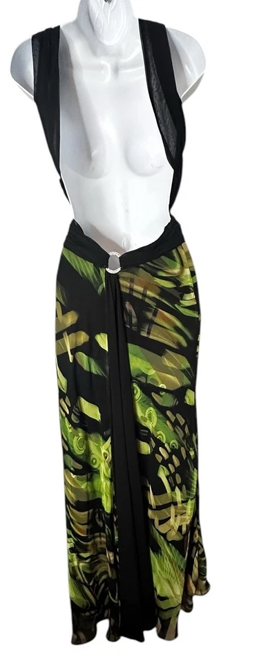NWT Y2K Hailey Logan Silky Green Black Open Back Whimsigoth Fairy Prom Dress 3/4 - Image 2 of 4