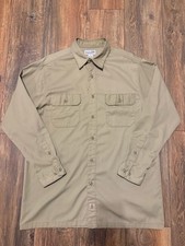 Carhartt Mens Large Relaxed Fit Khaki Cotton Work Shirt Button Down Long Sleeve
