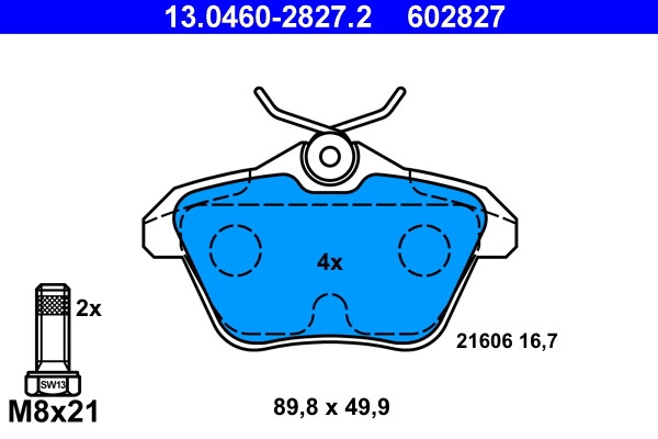 Plaquettes de frein ATE 13.0460-2827.2 pour stopper les sifflements du freinage OE 71712910