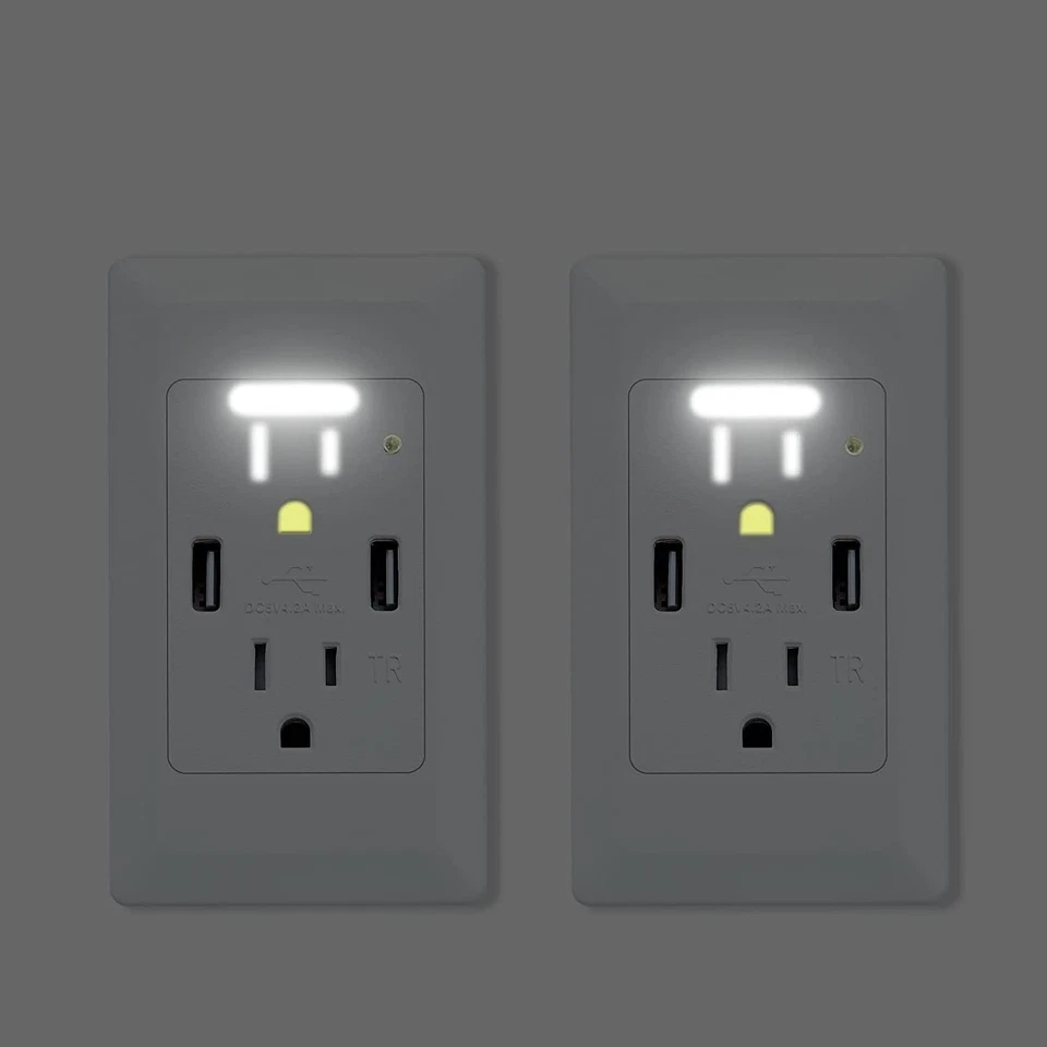 Energy Efficient USB Outlet with Automatic Nightlight - 2-Pack, Easy Install - Image 3 of 4