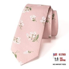 Men's Cotton Printed Floral Skinny Tie One Size 13-blush Pink/White