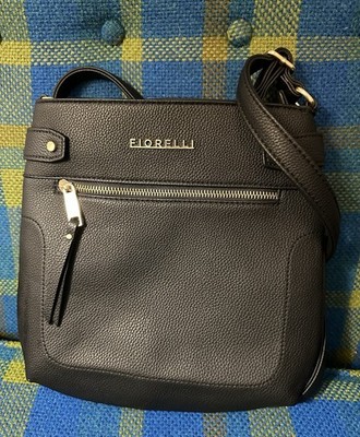Fiorelli Women's Handbag Faux Textured Leather Black Crossbody Gold Hardware