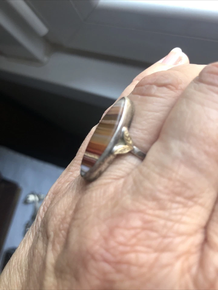 Anello Vintage Art Decó Agata Sterling - Immagine 2 di 4